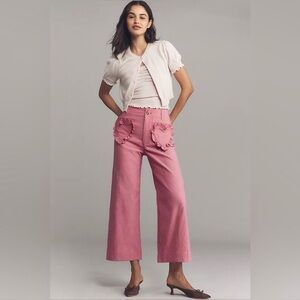 Maeve Colette Heart Pocket Crop Wide-Leg Pants Sz 26